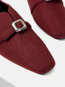 Mnmlis 女士休闲搭扣平底乐福鞋，日常百搭 - 酒紅色 - 查看 10