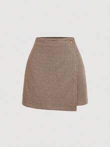 SHEIN MOD 大码女式休闲商务通勤百搭简约A字裙 - 棕色 - 查看 2