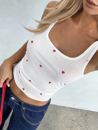 DAZY Women's Heart Print Fitted Camisole, Summer