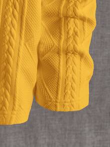 EASEVO 大码男士宽松针织麦穗菱形图案圆领长袖T恤 - 黃色 - 查看 4