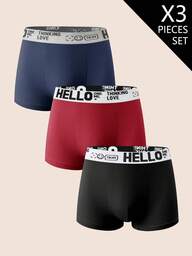 3 pièces/set Boxers respirants à taille élastique avec motif lettrage pour hommes