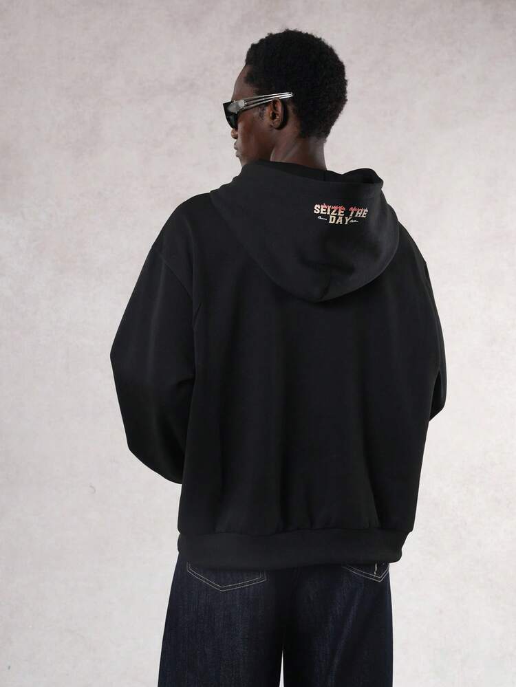 Autumn/Winter Thickened Rhinestone Embellished Black Street Hip Hop Hoodie For Men