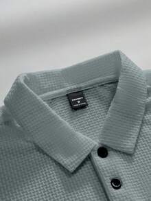 Manfinity Homme Men's Solid Color Front Button Short Sleeve Casual Polo Shirt - Light Grey - View 3