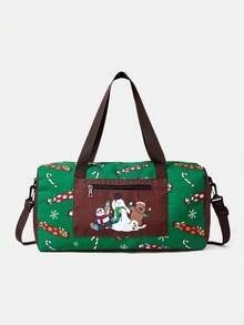 We Bare Bears X SHEIN 女士时尚卡通花朵、泡泡、毛茛图案旅行行李袋 - 綠色 - 查看 6