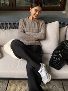 DAZY New Arrival Fitted Letter Embroidery Women Sweater, Autumn - Khaki - View 3