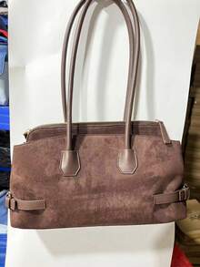 SHECARRY SUEDETTE LARGE CAPACITY NICHE HIGH SENSE RETRO COMMUTING SHOULDER HANDBAG AUTUMN AND WINTER - Dark coffee - View 9