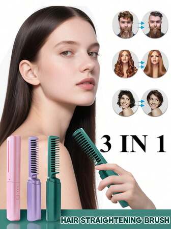 USB充电式迷你直发器 - 无线便携旅行热梳，打造柔顺健康的秀发和头皮，粉色、紫色和绿色可选 - 女士完美礼物