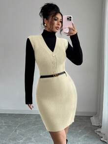 Selianne Váy len nữ phong cách Pháp tối giản thời trang mới - Vàng nhạt - Xem 3