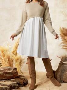 Boho Mama Abito casual da donna in gravidanza a maniche lunghe con scollo rotondo e spalle scoperte, a contrasto di colore - Multicolore - Visualizzare 7