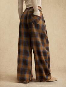 Easelle 女士抽绳腰带格子阔腿宽松休闲裤 - 棕色 - 查看 2