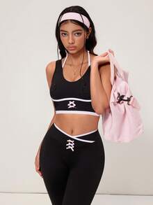 Medorelle Bộ đồ tập yoga 2 món viền đen trắng dành cho nữ - màu đen - Xem 6