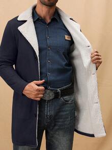 Manfinity Mode Men's Autumn Winter Contrast Stand Collar Casual Knit Coat, Out-Of-Home Friend Coat, Suitable For Friends, Husband, Boyfriend Gifts Men Long Coat Men Outerwear Cashmere Mens Clothing Woolen Jacket Men - Navy Blue - View 7