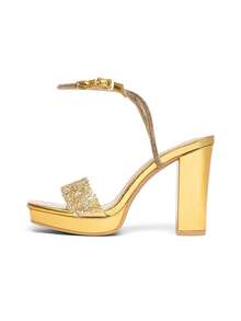 CUCCOO SZL Women's Fashion Gold Rhinestone Chunky Heel Platform High Heel Sandals, Suitable For Dates, Gatherings, Parties, Weddings And Other Occasions Prom Heels Summer Shoes - Gold - View 6