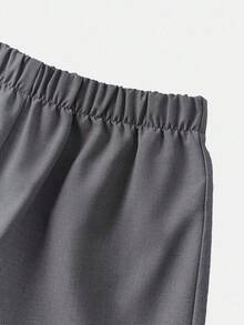 SHEIN 2 件套青少年男童夏季休闲学院绅士风格纯色西装外套和松紧腰正装裤套装，适合生日派对、晚会、表演、婚礼 - 灰色 - 查看 4