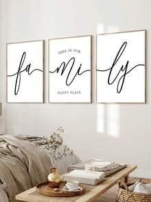 3 Piezas de Arte de Pared de Línea Simple - Cartel Familiar "Este es nuestro lugar feliz", Decoración Minimalista sin Marco para Sala de Estar, Dormitorio - Multicolor - Ver 8