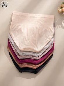 SHEIN 6pcs/Pack Women's Comfortable High Waist Seamless Briefs - Multicolor - View 4