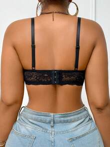 SHEIN Elacene Women's Lace Casual Soft & Comfortable Wire-Supported Lift & Instantlift Bra - Black - View 2