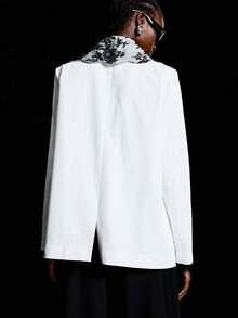 LYSMO 2025新款极简主义冬季女士蕾丝拼接撞色双排扣长袖西装外套，休闲女士西装外套，新年、派对、优雅女士，白色，适合新年夜女士西装外套，白色蕾丝细节西装外套，印花翻领西装外套，黑白西装外套 - 黑與白 - 查看 2