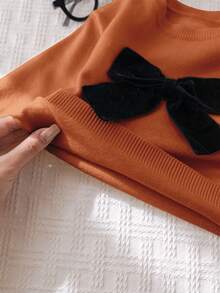 Cozy Pixies Baby Mädchen Farbblock Schleife Dekor Rundhals Drop-Shoulder Pullover Pullover, Lässig & Vielseitig für Herbst/Winter - Rostbraun - Übersicht 10