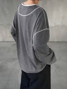 FRIFUL قميص كاجوال للنساء بأكمام طويلة وياقة مستديرة، مخطط، خريفي - رمادي - مشاهدة 3