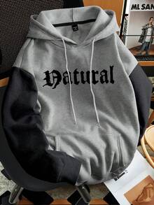 Claim Dot 宽松男士标语印花落肩抽绳连帽衫，街头风灰色Y2K乐队连帽衫，复古摇滚风连帽衫，长袖上衣 - 彩色 - 查看 2