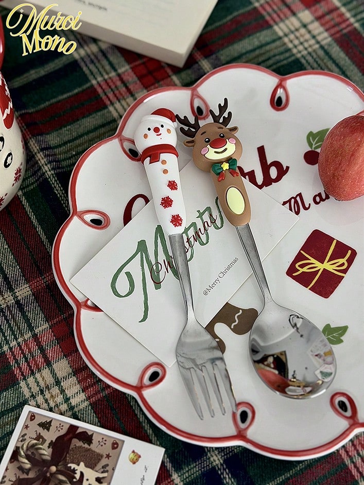 1PC Christmas Silver Spoon Creative Tableware Doll Dessert Spoon Fork Cartoon Christmas Tree Silver Spoon Fork Gift Box Set - Multicolor - View 1