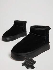 Solezae Cozy Girl Season Women's 1.5" Ultra-Light Platform Premium Suede Leather Black Ankle Snow Booties-Plush Fur Trim, Cozy Ankle Fit, Warm, Stylish & Endlessly Wearable - Black - View 1