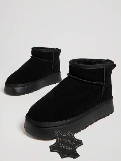 Solezae #CozyGirlSeason Dam 1,5" ultralätta platåstövlar i premiummocka, svarta ankelstövlar med plyschpälskant, mysig ankelpassform, varma, snygga och oändligt användbara