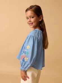 Maija Kids Maija Kids 涤纶喇叭袖衬衫，七分袖，饰有花卉图案，适合年轻女孩穿着。这款衬衫款式多样，包括女童上衣、刺绣衬衫等，适合秋冬季穿着。 - 藍色 - 查看 5