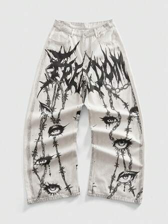 Street Life Jeans de pierna recta con estampado de color contrastante para hombres