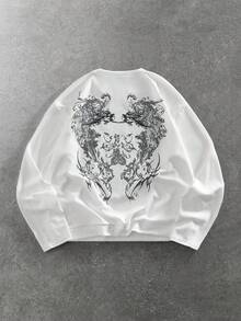 ROMWE MEN Goth 男士十字印花圆领长袖T恤 - 白色 - 查看 2