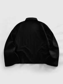 ROMWE MEN Street Life 男士花卉刺绣优雅长袖翻领夹克 - 黑色 - 查看 8