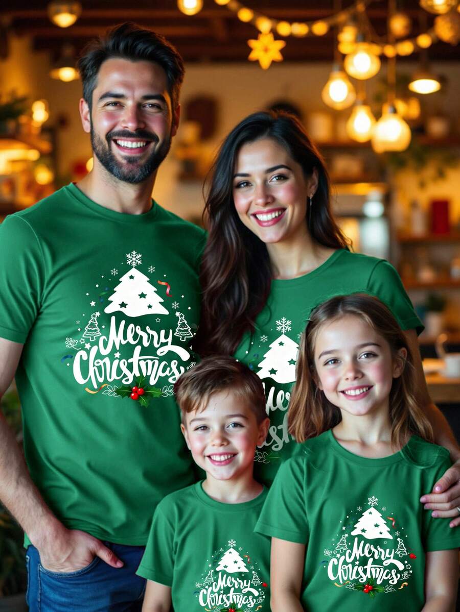 Manfinity Homme 男士休闲日常圣诞树印花圆领短袖T恤 - 綠色 - 查看 1