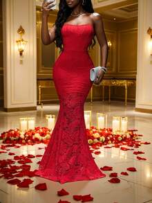 Slaydiva Trang phục thường ngày ngày lễ tình nhân mùa thu đông mới phù hợp cho các buổi hẹn hò hàng ngày, đi làm, công sở, nữ tính, thanh lịch, bãi biển, tiệc du thuyền, đơn giản, phổ biến trực tuyến, tiệc sinh nhật, tiệc cao cấp, váy dạ hội, váy đuôi cá trễ vai gợi cảm và lãng mạn, váy ren đỏ, váy ôm vừa vặn và váy dài siêu dài dành cho nữ -G - Đỏ - Xem 8