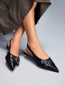 CUCCOO GRLICON 女士尖头套脚时尚休闲乐福鞋 - 黑色 - 查看 2
