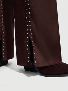 CUCCOO SZL Botas femininas de cano alto com bico fino e tachas - Ferrugem Marrom - Ver 9