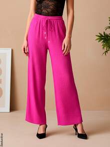 Kit de 2 pantalones casuales para mujer, multicolor, tela de algodón y elastano, aptos para temporadas de primavera y verano, ajuste de cintura natural. Frescos, ligeros y cómodos. Te llegarán 2 pantalones en colores al azar: 1 afelpado semi-entubado y 1 pantalón de pierna amplia. - Multicolor - Ver 4