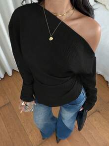 Siren Gaze Women's Black Ruched Shoulder Long Sleeve Fitted Blouse Casual Spring - Black - View 1