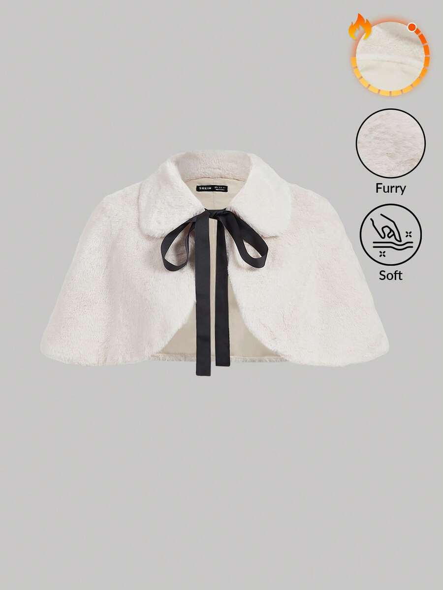 SHEIN MOD 女士优雅蓬松短款斗篷外套，秋冬季，返校节服装