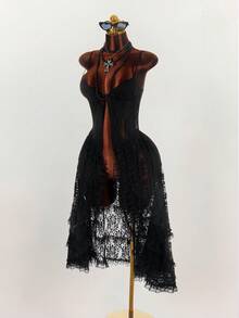 Amplova 黑色浪漫复古蕾丝薄纱女式衬衫 - 黑色 - 查看 1