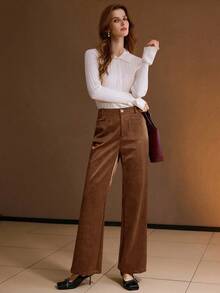 MOTF PREMIUM 直筒裤，带口袋，秋冬季 - 摩卡棕 - 查看 5