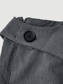 SHEIN MOD 大码女式深灰色翻边正装裤，适合返校季、秋冬季工作装，阔腿翻边中腰裤，两用裤，宽松舒适，商务休闲皆宜。 - 深灰色 - 查看 5