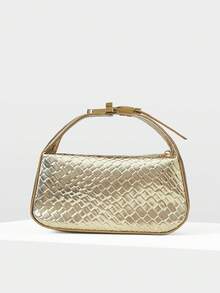 MOTF PREMIUM LADIES EXQUISITE WOVEN EMBOSSED MATERIAL HANDBAG WITH SMALL HARDWARE DECORATION DETAILS,NEW YEARS - Gold - View 5