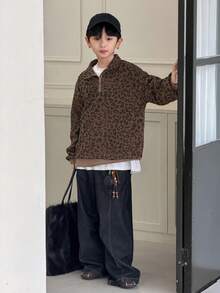 Dazy Kids 秋季大码男童休闲宽松豹纹Polo领卫衣