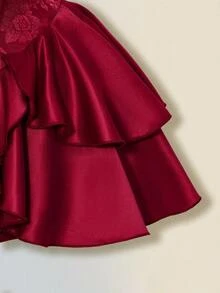 SHEIN ICON 提花面料不对称下摆迷你连衣裙，宫廷风格 - 酒紅色 - 查看 5