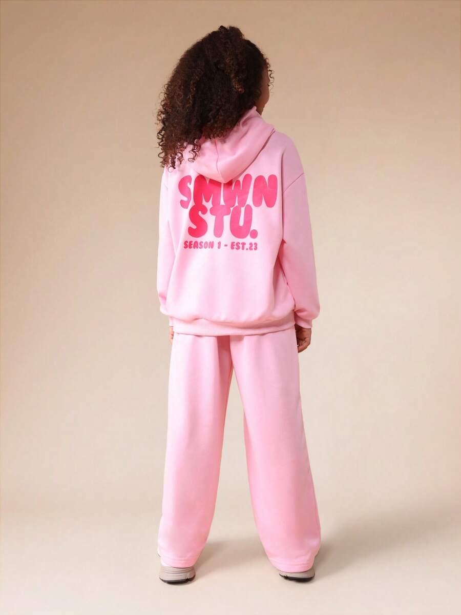 SUMWON Tween Girls Oversized Hoodie And Wide Leg Sweatpant Co-Ord Set With Centre Pocket Hood For Casual Comfort And Style