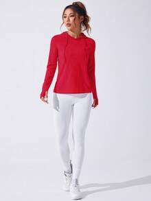 Easithlete Basic Drawstring Sweatshirt For Yoga Red Workout Top Red Activewear Workout Sweatshirts Women Gym Long Sleeve Tops - Red - View 3