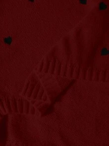 SHEIN Sweater Pinggang Motif Hati Kasual Modis untuk Wanita Hamil, Musim Gugur/Dingin - Burgundy - View 7