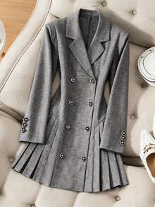 GlowEve Elegant Casual Button-Up Long Sleeve Waist Cinched Mini Dress For Women, Autumn/Winter - Black - View 8