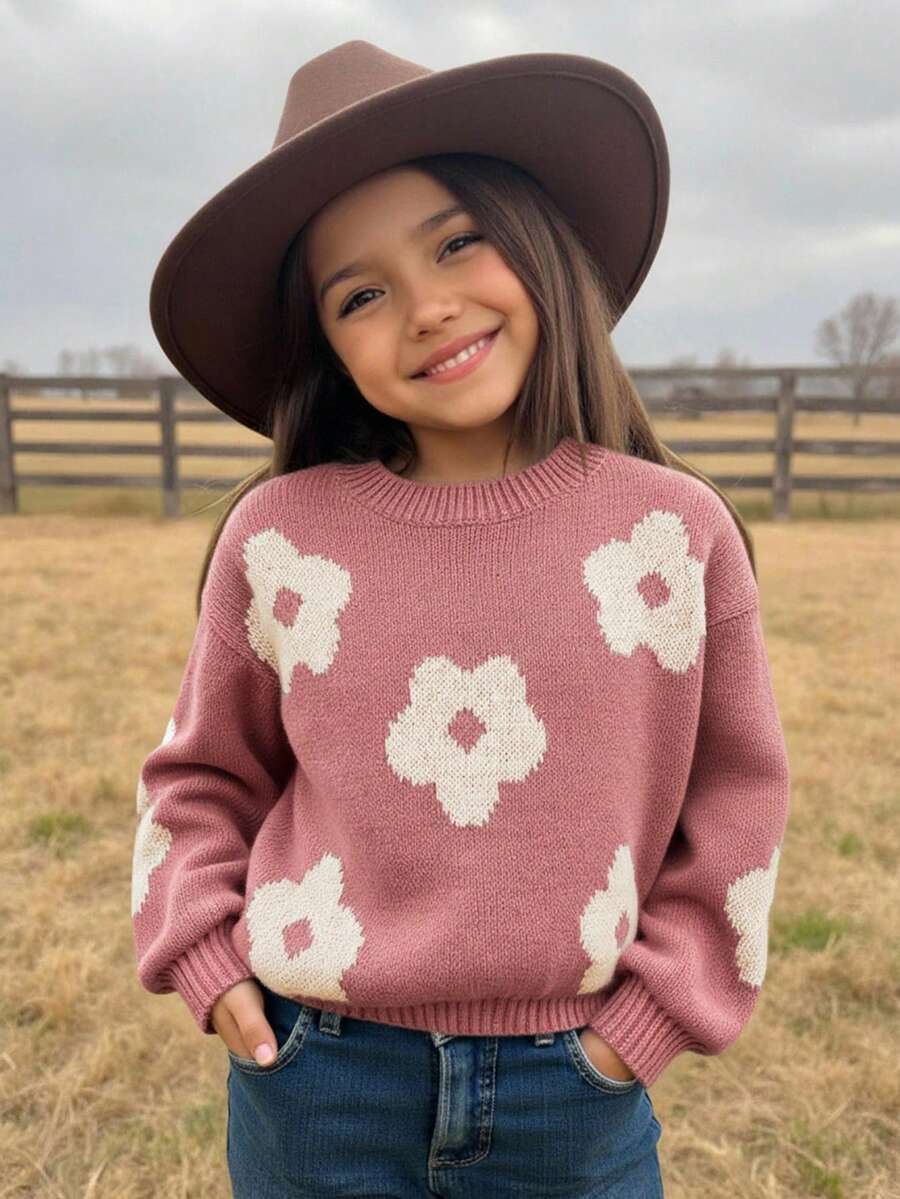 SHEIN Emery Rose Kids 秋冬季少女碎花休闲毛衣